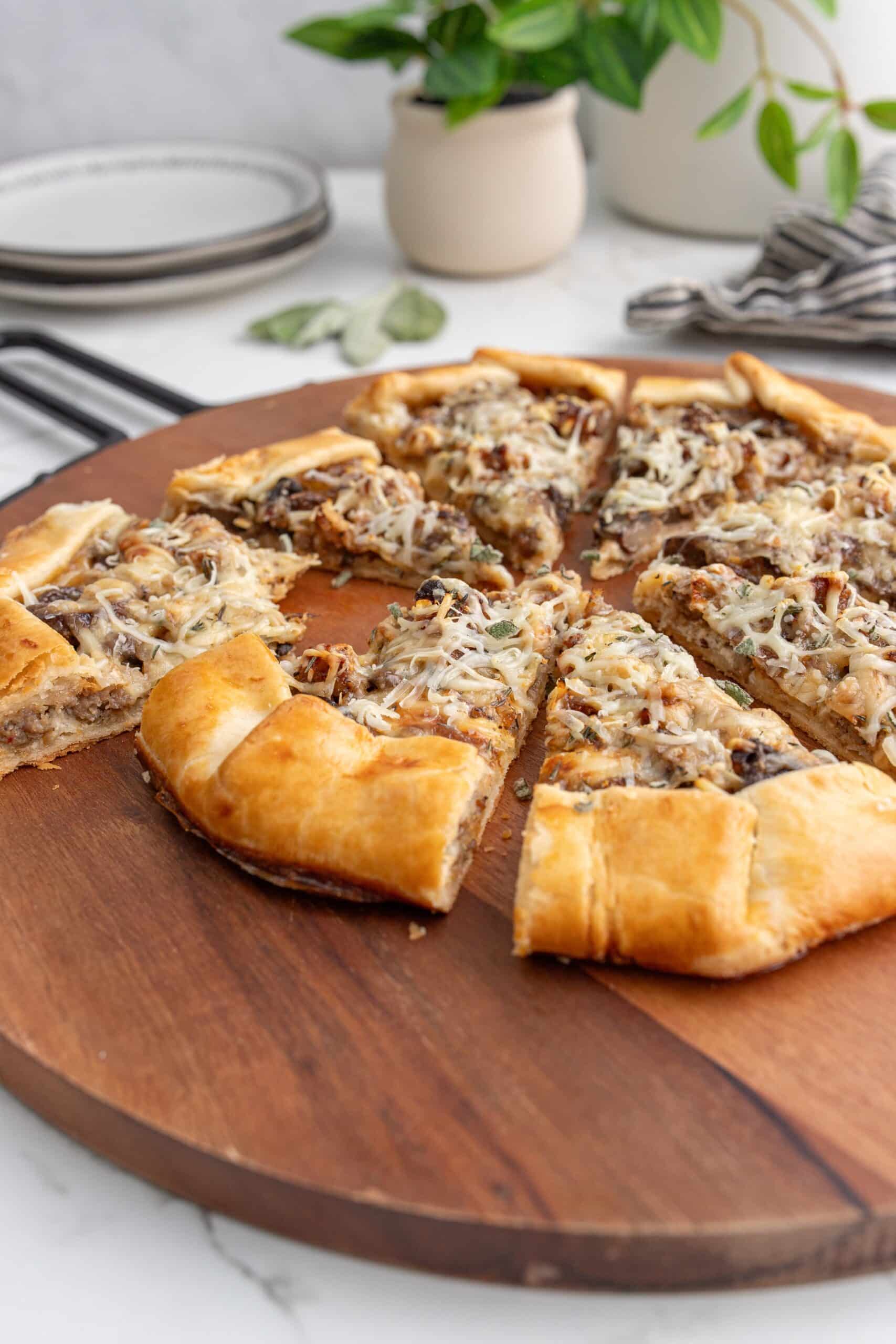 savory galettes: sausage, caramelized onion, and mushroom galette