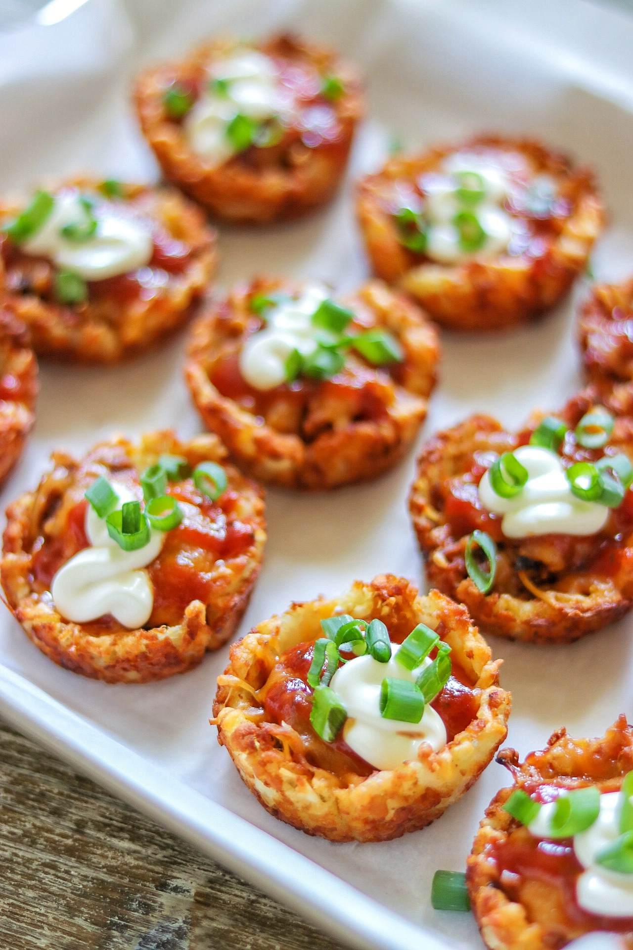 Tater Tot Appetizers - Loaded BBQ Pulled Pork Tater Tots Cups