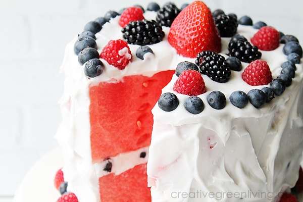 Layered Watermelon Cake with Coconut Cream Frosting