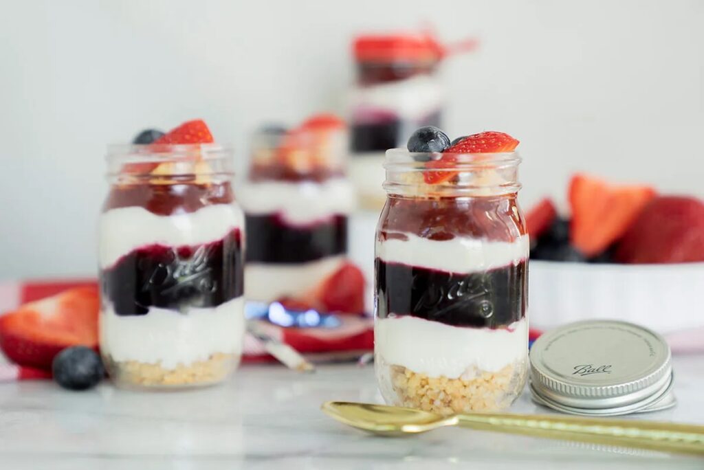 Red White and Blue Cheesecake In A Jar
