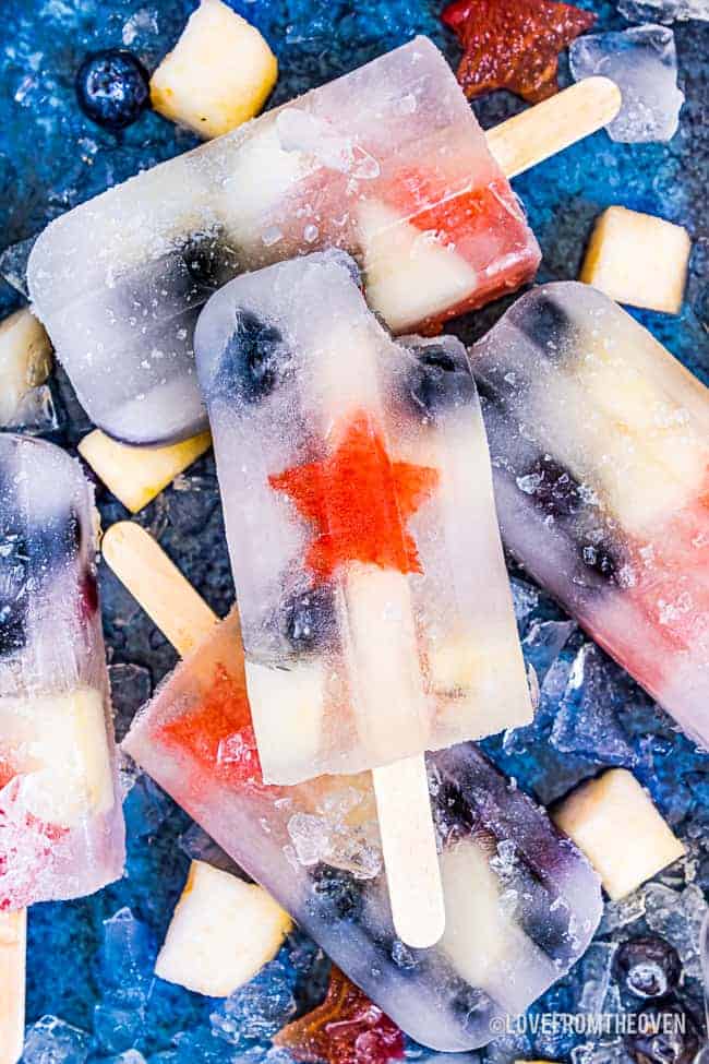 Red White and Blue Fresh Fruit Popsicles