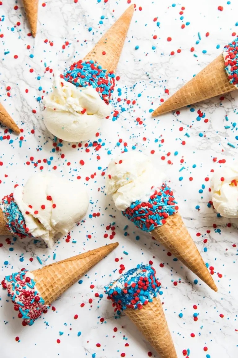 Sprinkle Dipped Red, White and Blue 4th of July Ice Cream Cones