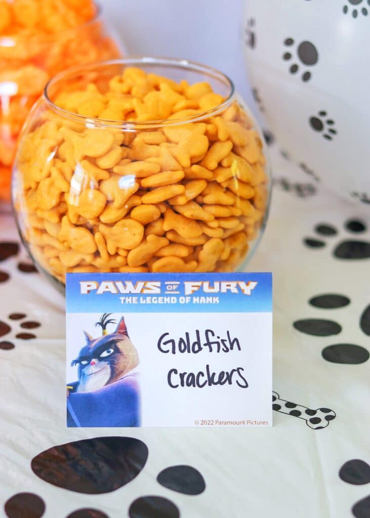 Paws of Fury at-home watch party food signs free printable