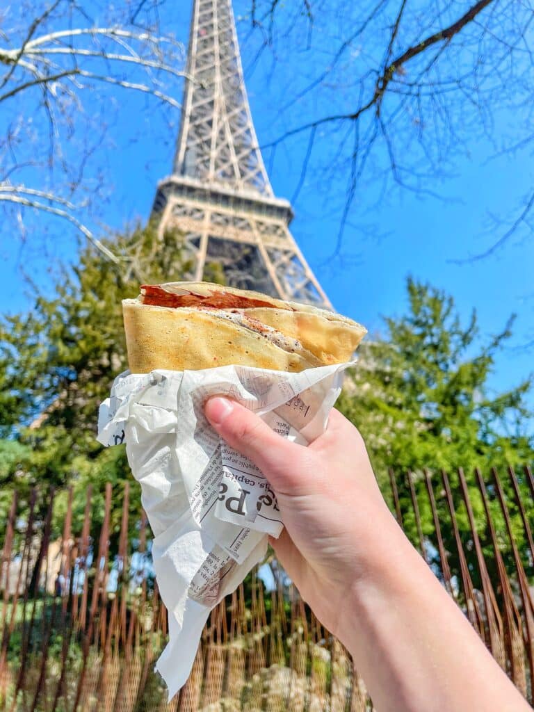traveling to Paris with kids - street crepes at the Eiffel Tower