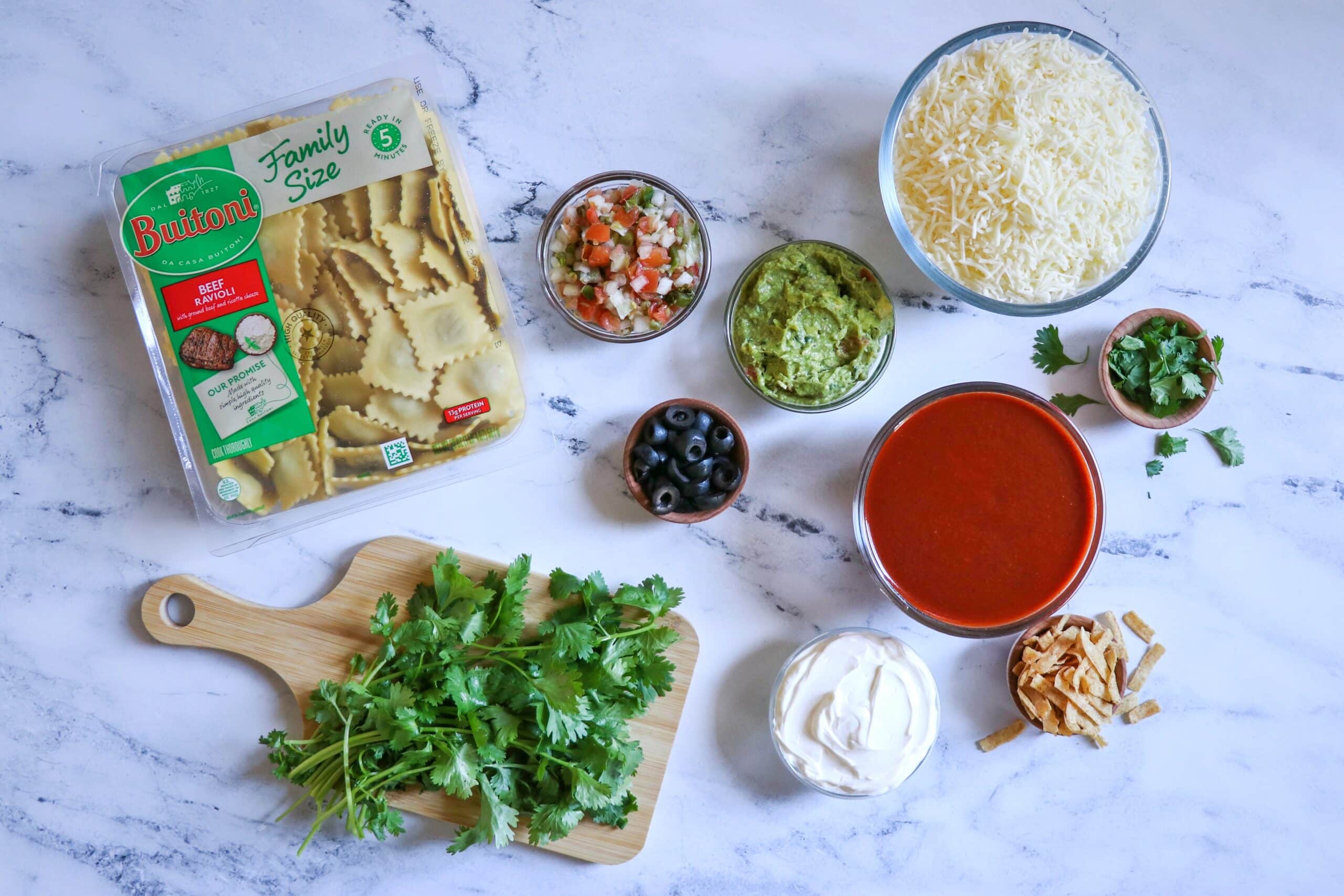 Ingredients for making a taco pasta bake recipe