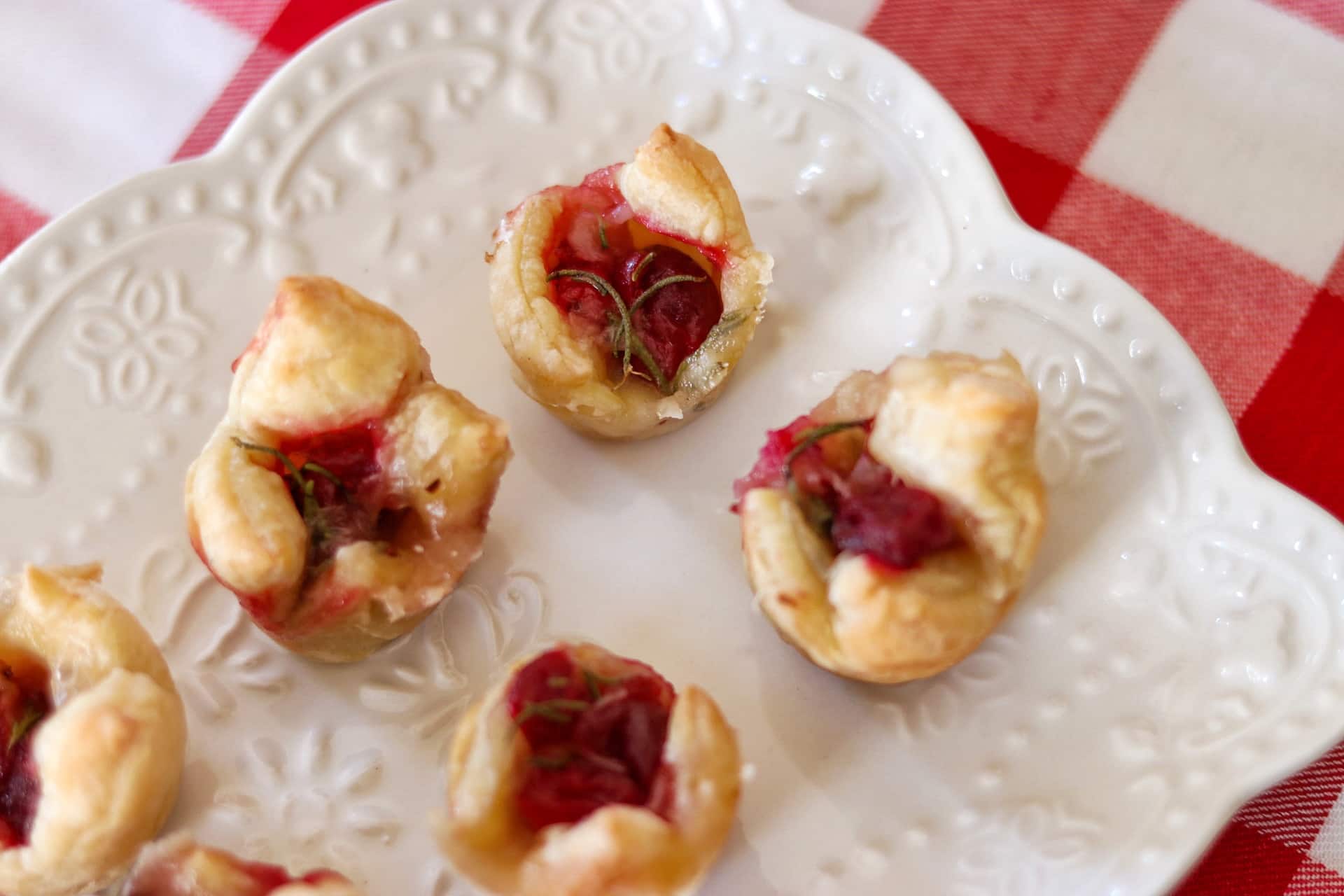 Christmas movie night snacks: Cranberry, Camembert, and Rosemary Puff Pastry Bites