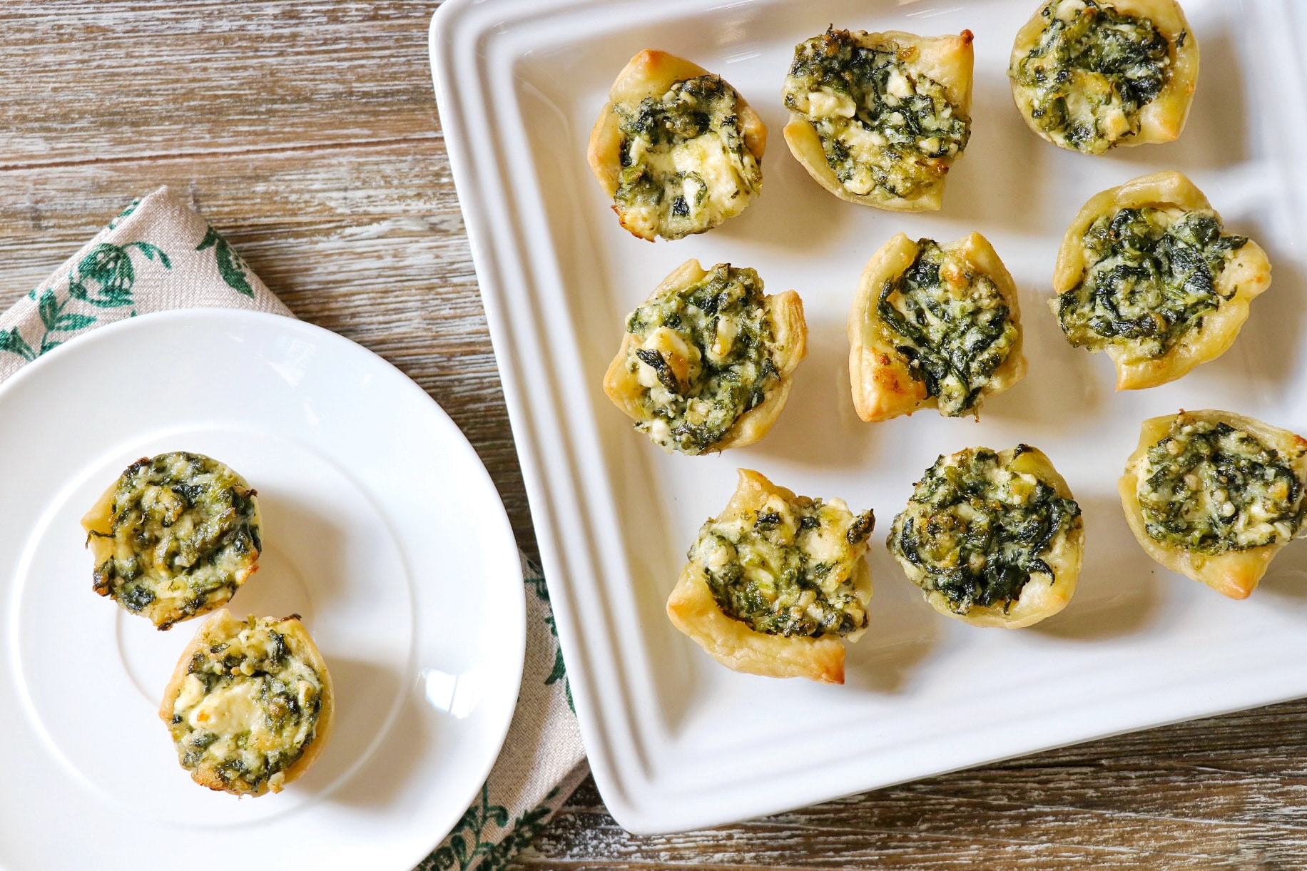 mini feta and spinach puff pastry tart recipe: spinach tartlets