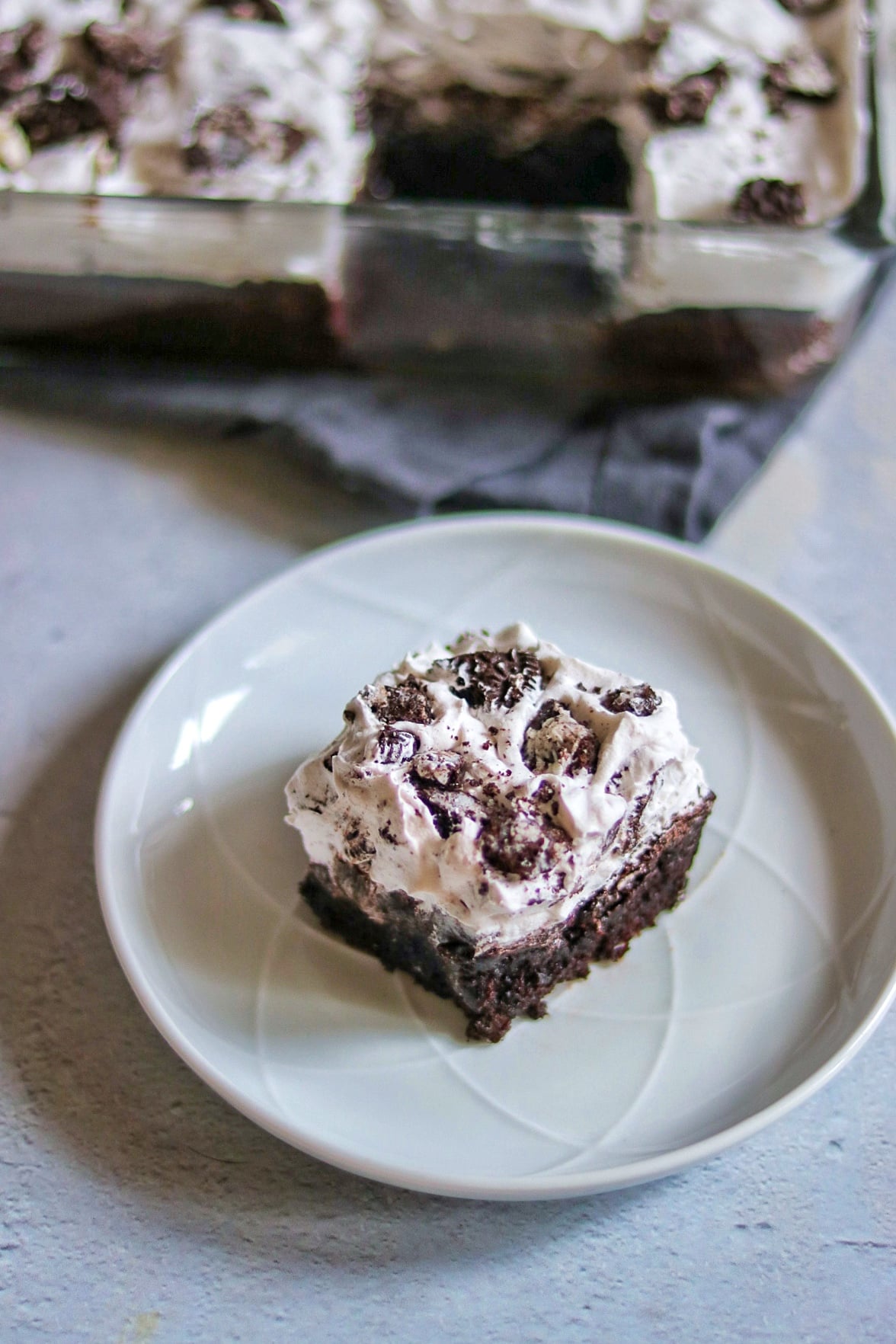 oreo cookies and cream brownies with whipped cream