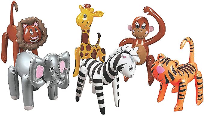 safari-themed 1st birthday decor - inflatable animals