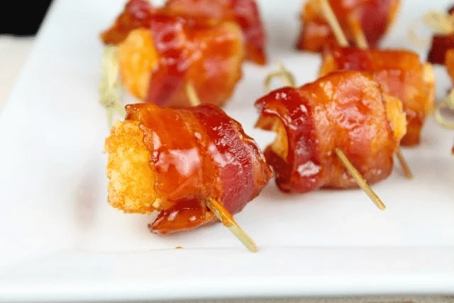 Tater Tot Appetizers - Barbecue Bacon Wrapped Tater Tots