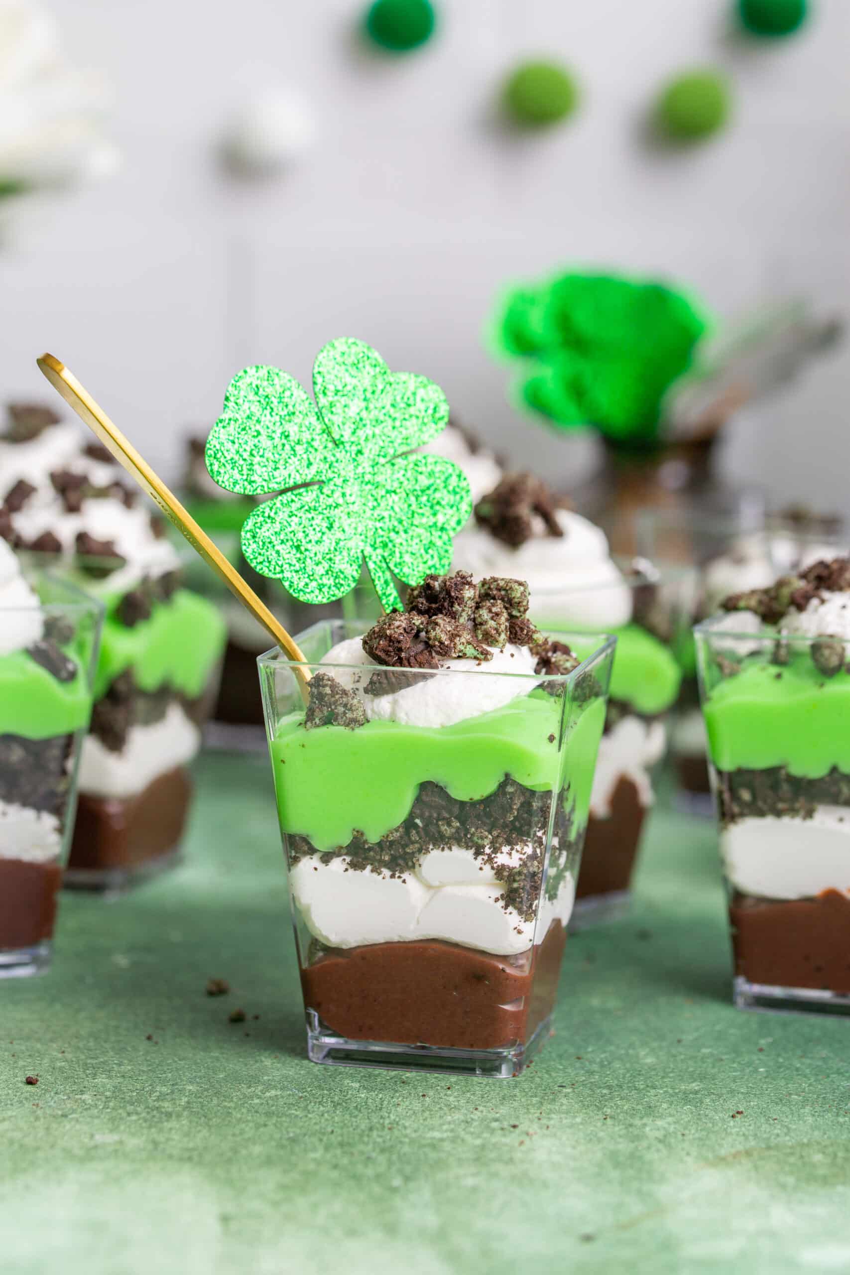 Spiked Mint Chocolate Pudding Parfaits (St. Patrick's Day pudding shots)