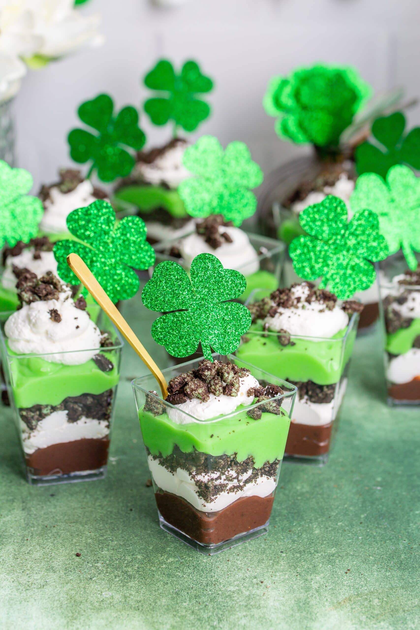 Spiked Mint Chocolate Pudding Parfaits (boozy St. Patrick's Day dessert idea)