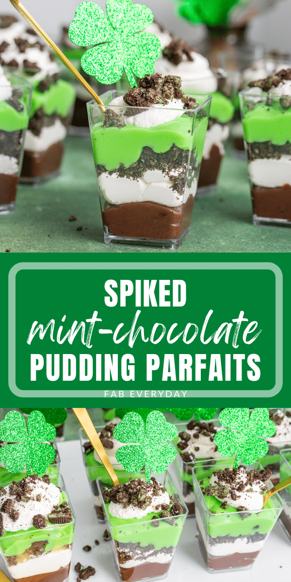 Spiked Mint Chocolate Pudding Parfaits (boozy St. Patrick's Day desserts)