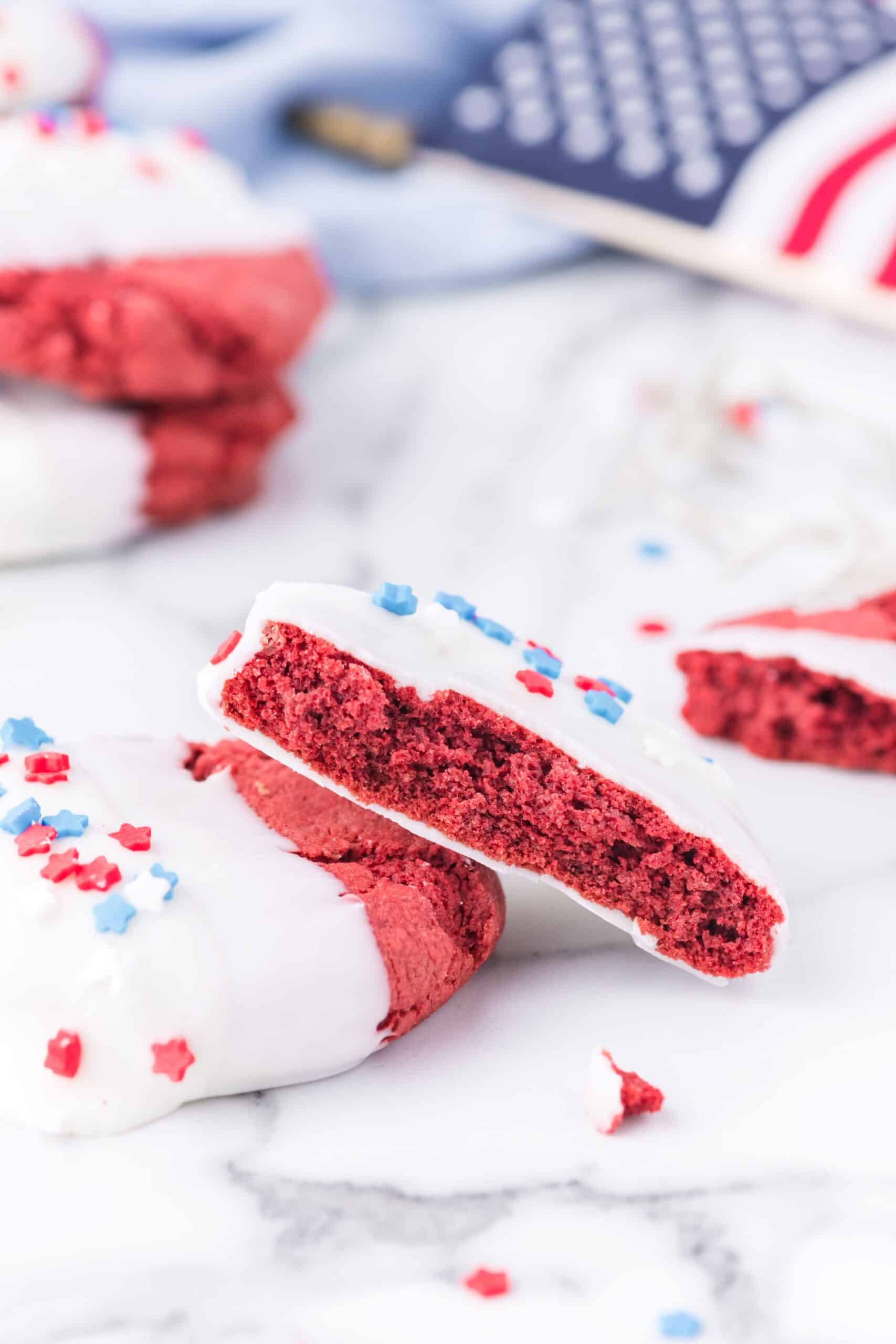 Fourth of July cookies (patriotic cookies made with red velvet cake mix)