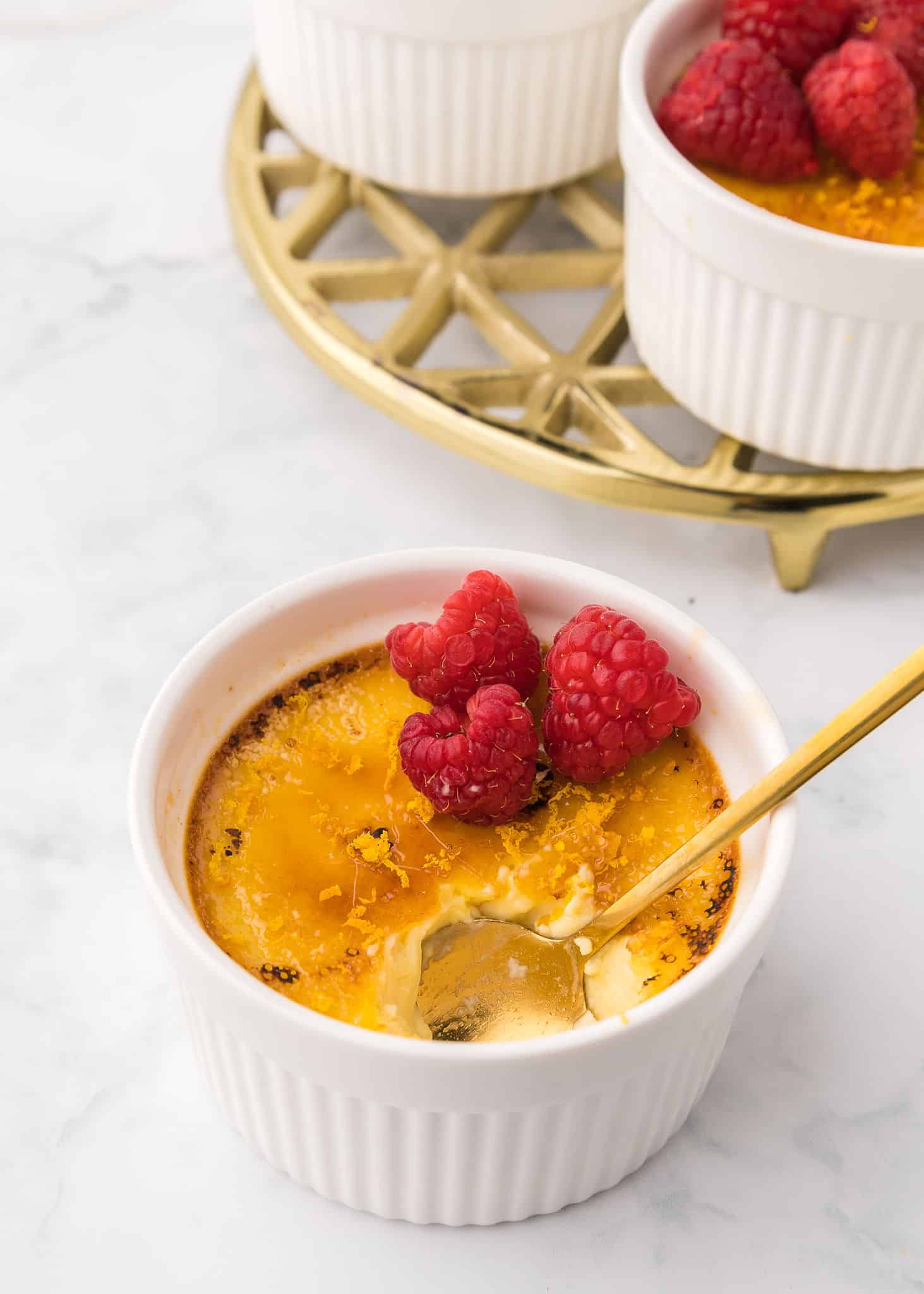 Honey-Orange Crème Brûlée with Raspberries (lighter honey creme brulee recipe)
