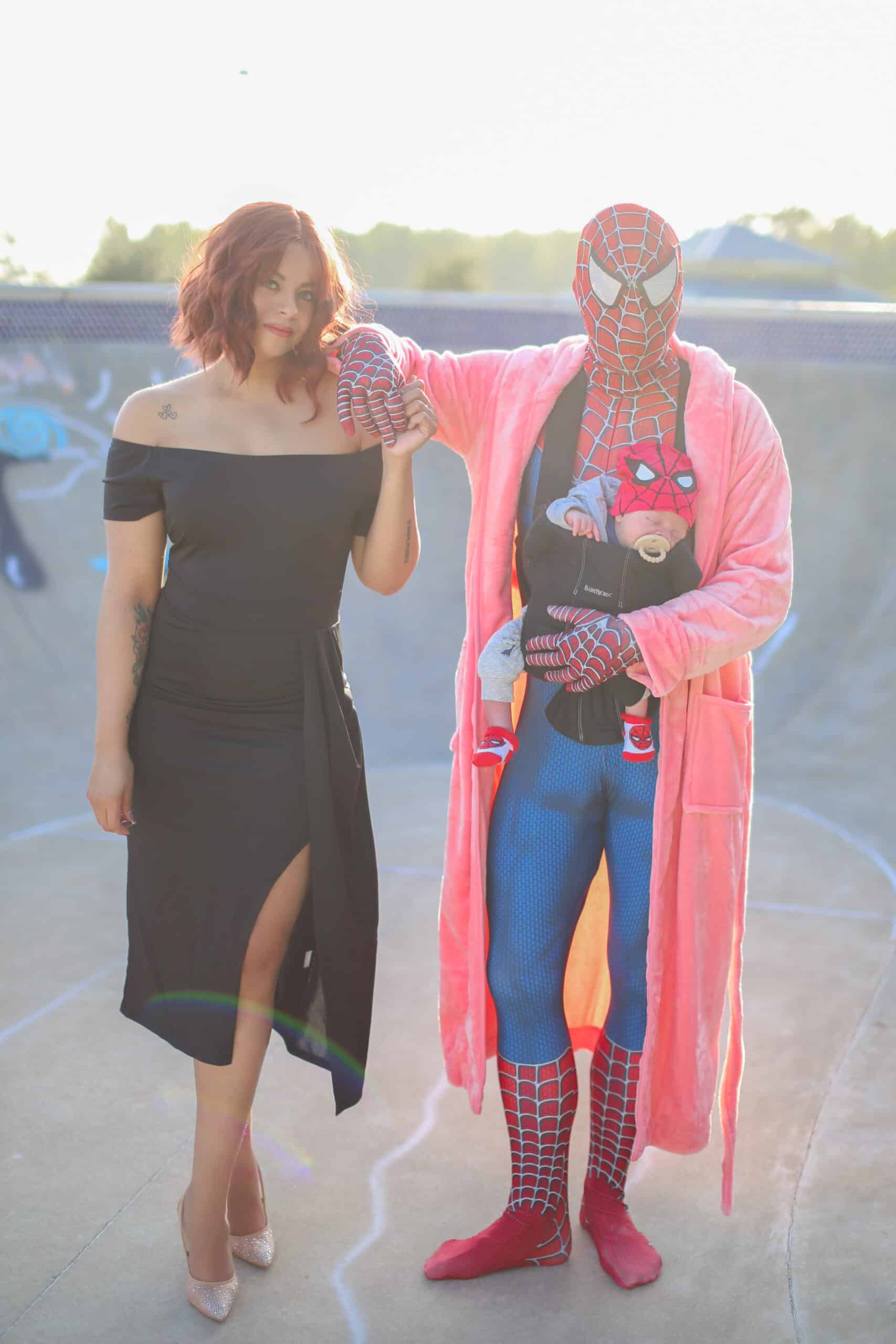 Spiderman Mary Jane costume, Peter B. Parker costume, and Spider Baby Halloween costume by XOXO, Terri