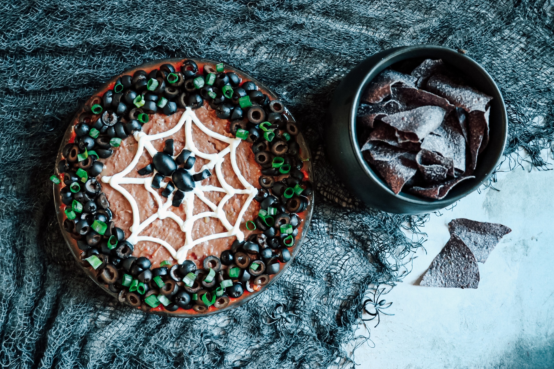 spider web taco dip for Halloween