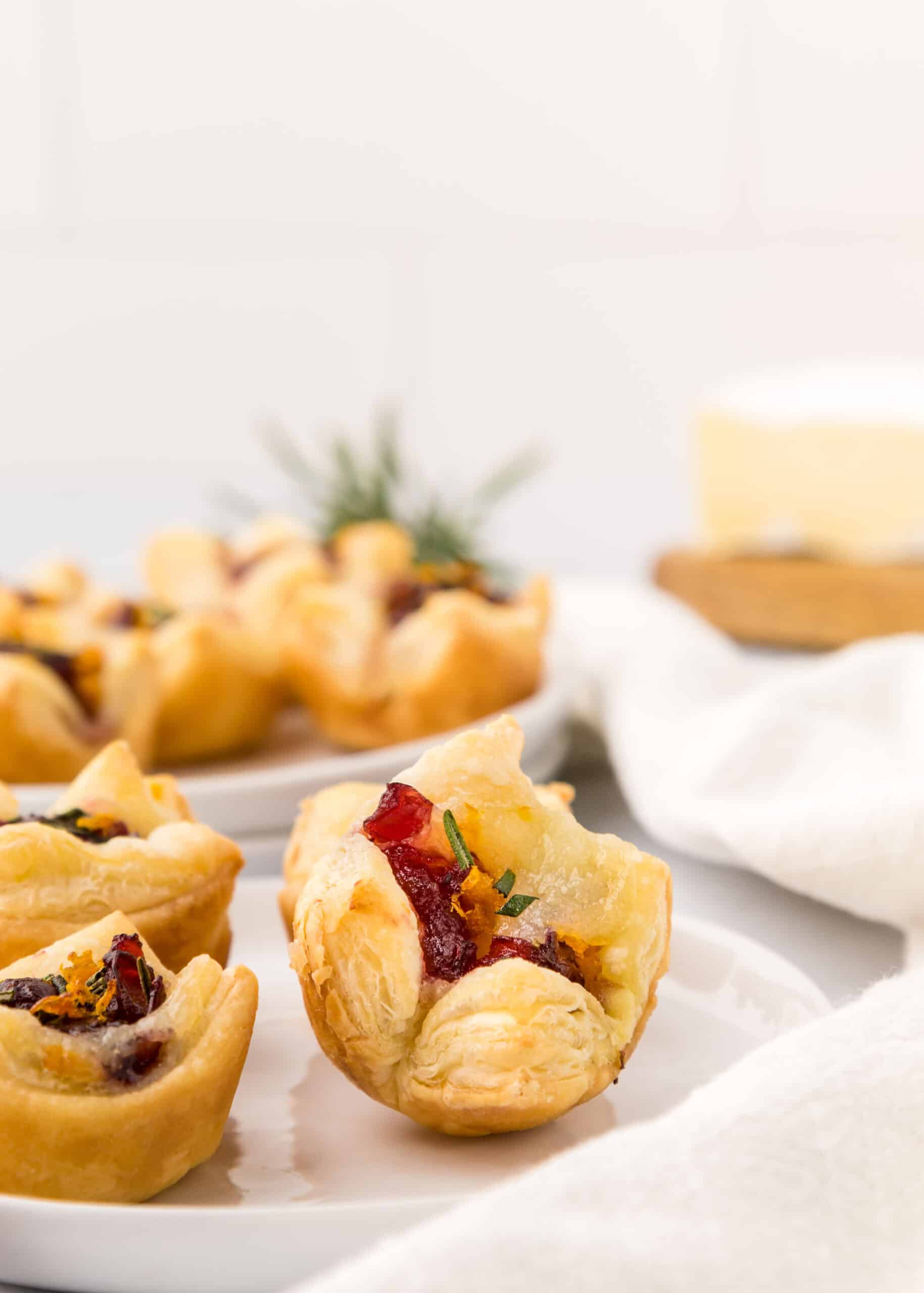 Camembert and cranberry puff pastry bites
