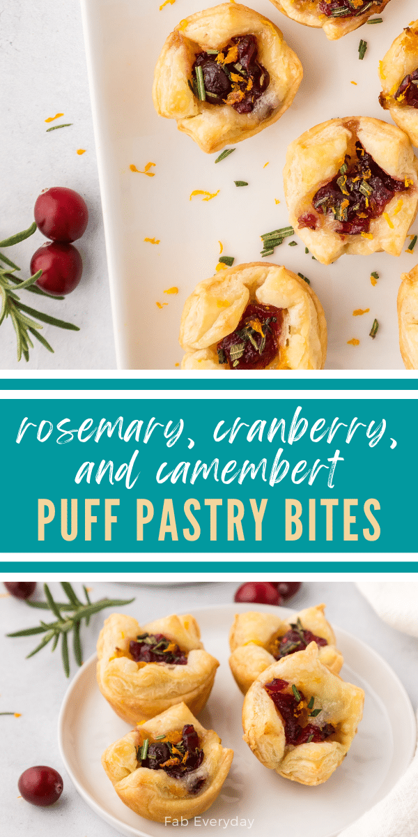 Rosemary, Cranberry, and Camembert Bites (Camembert and cranberry puff pastry appetizers)