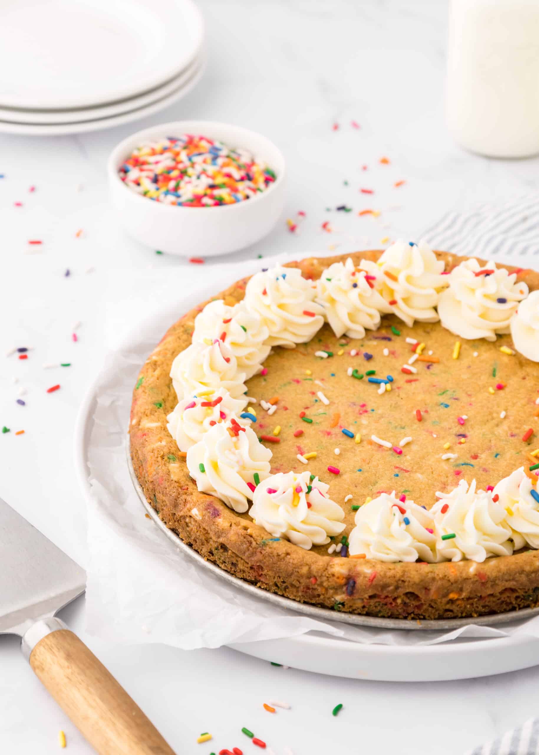 confetti cookie cake (sugar cookie cake recipe with sprinkles)