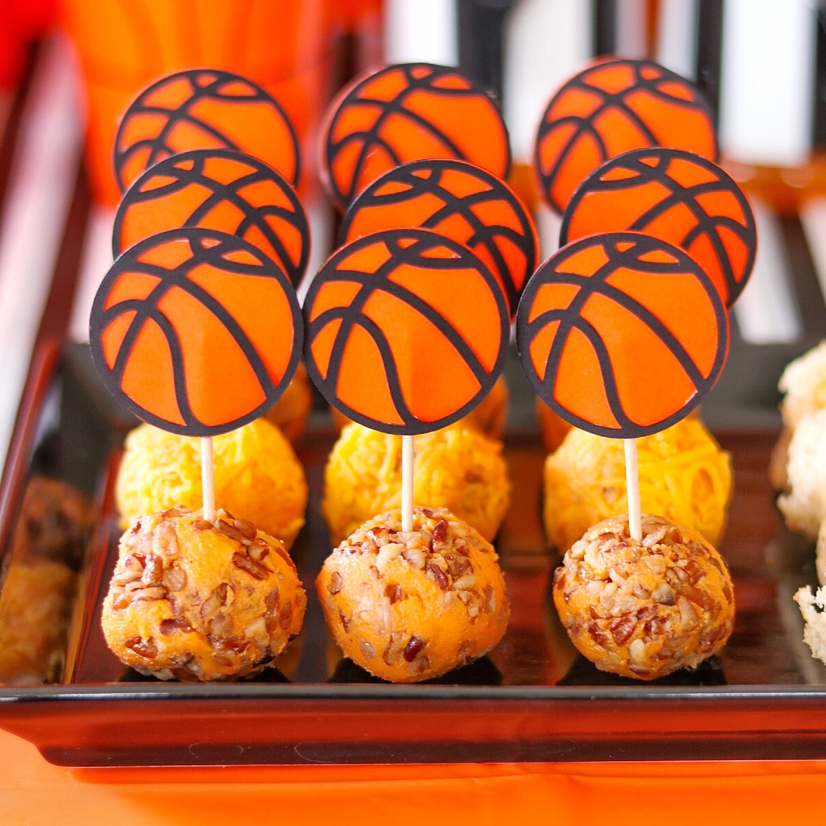 DIY basketball party decorations: basketball food picks or cupcake toppers