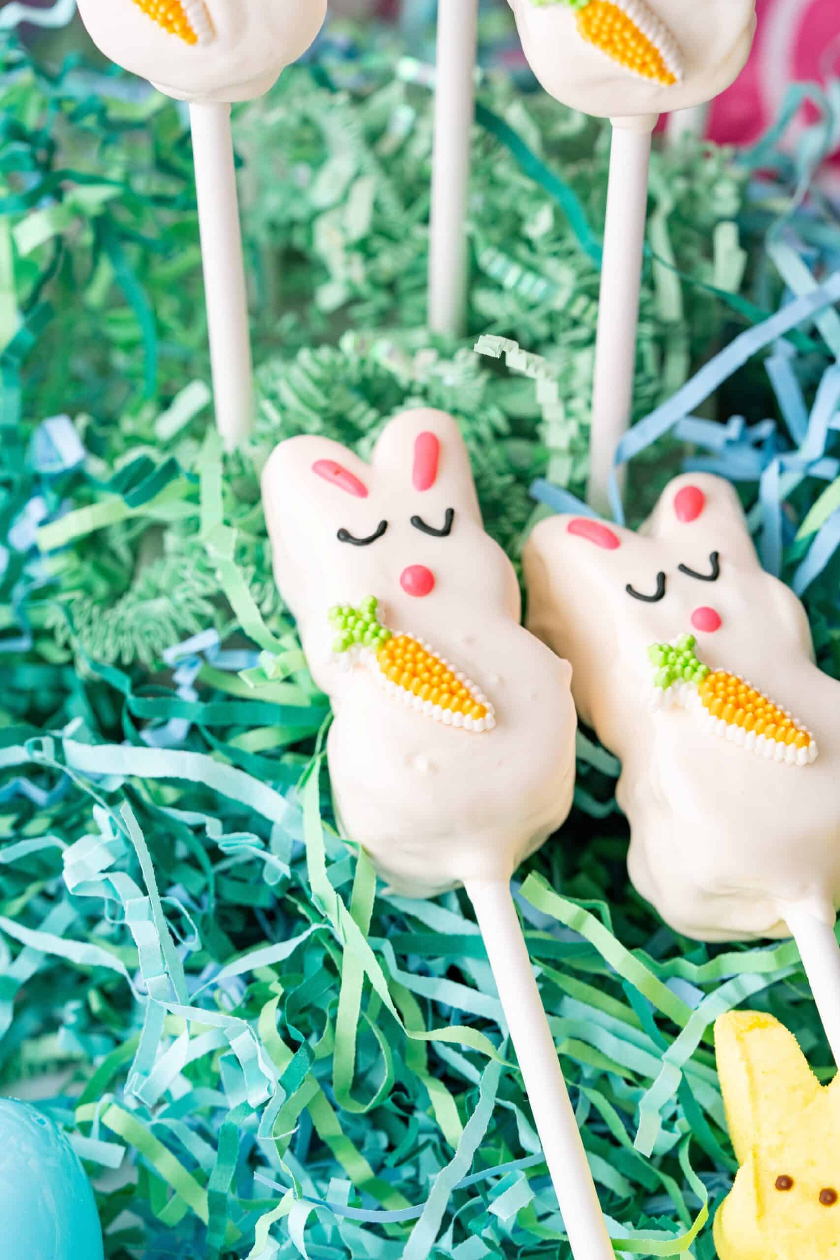 Chocolate covered Peeps pops Easter bunny pops