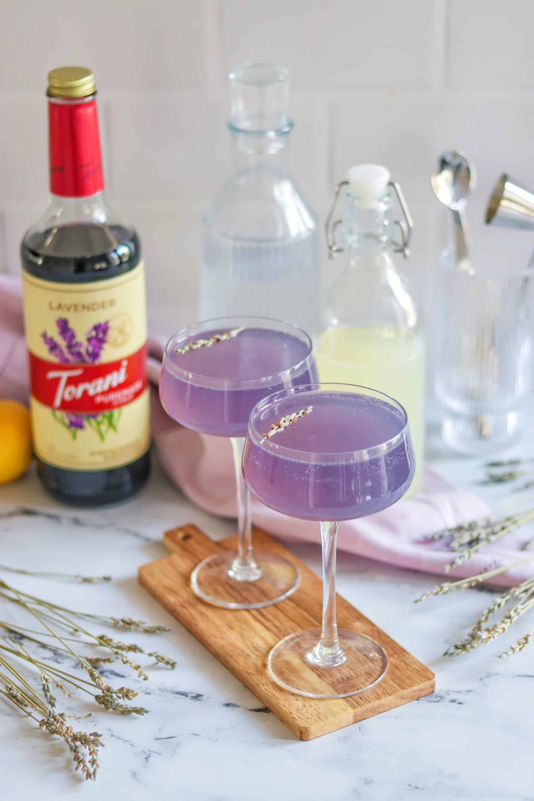 Non-alcoholic Lavender French 75: lavender syrup mocktail 