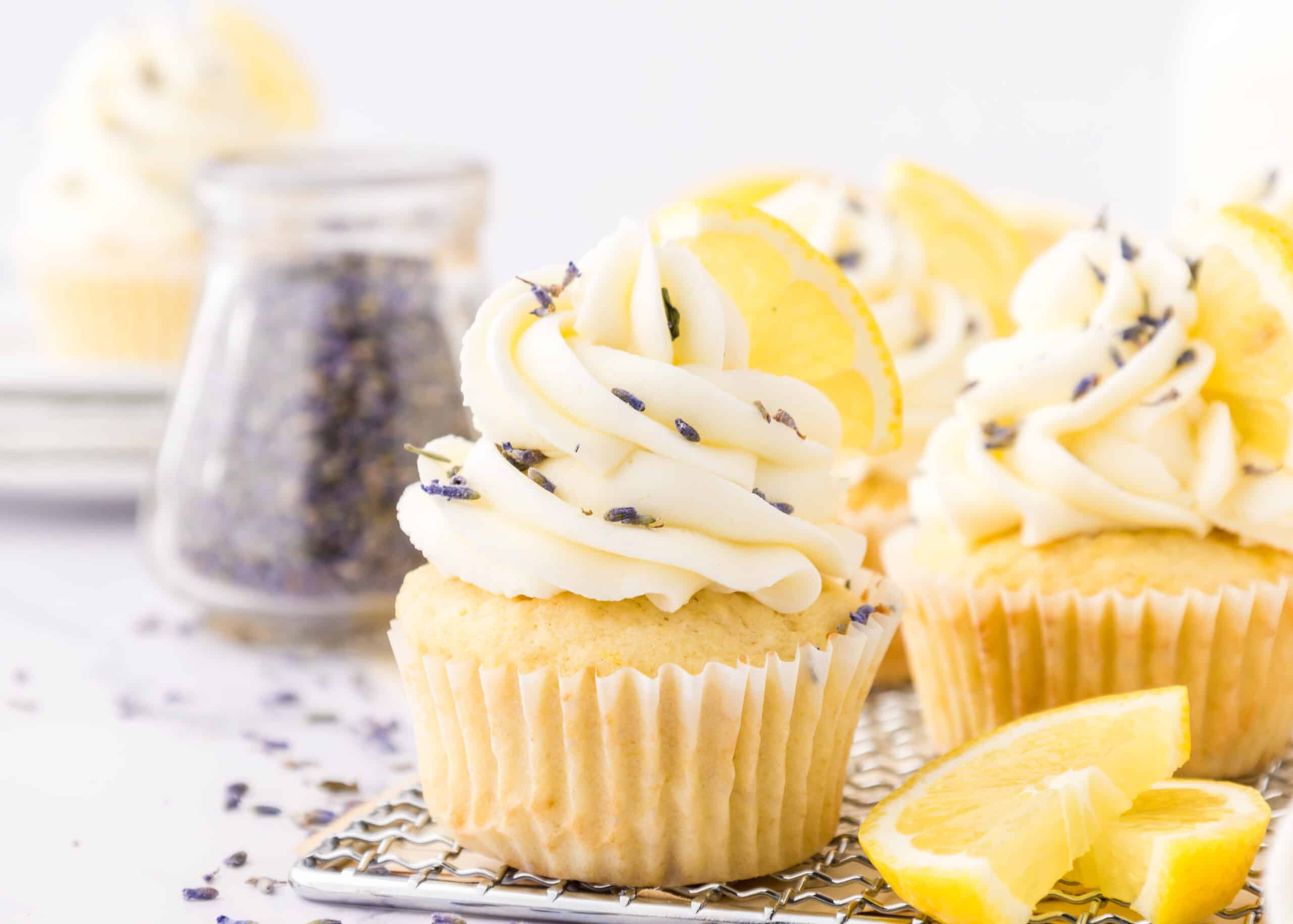 lemon lavender cupcakes with lemon frosting 