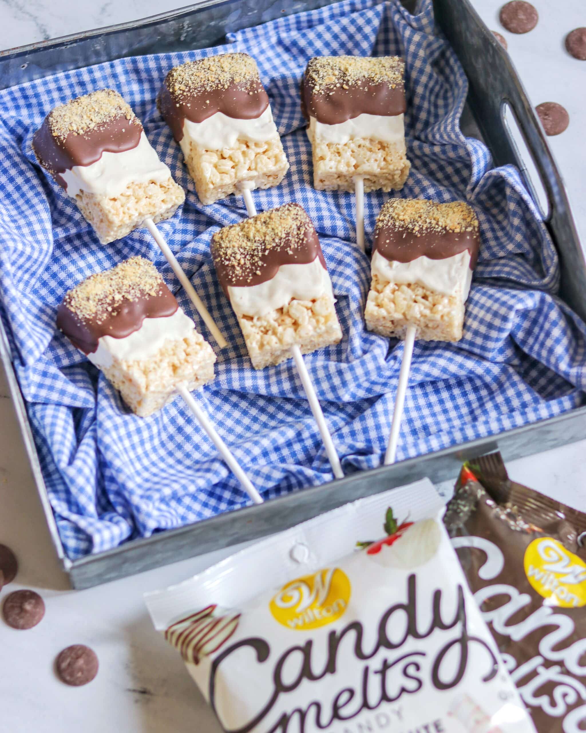 Easy S’mores Treats Pops (rice krispie treat pops)