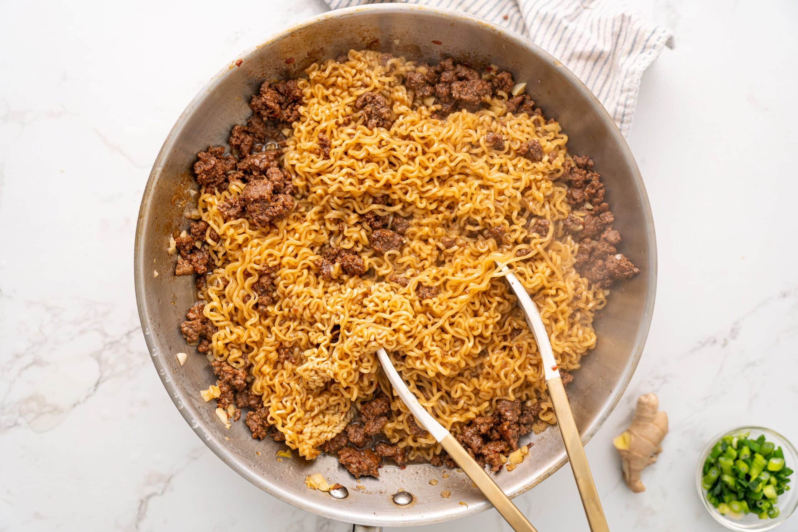 instant ramen with ground beef korean-style