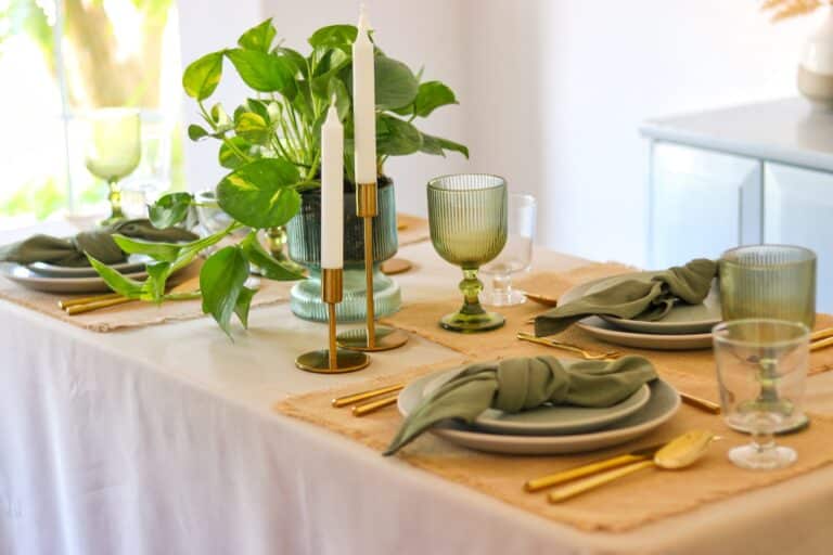 Summer Table Decor Refresh: Natural Gold and Green Tablescape Ideas ...