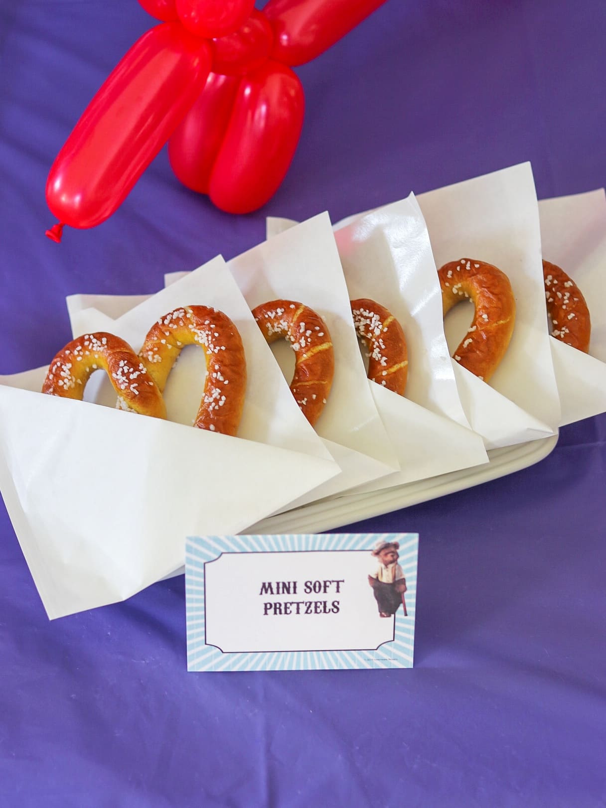 Food Ideas for a fair themed party or an IF movie party or carnival themed party: mini soft pretzels