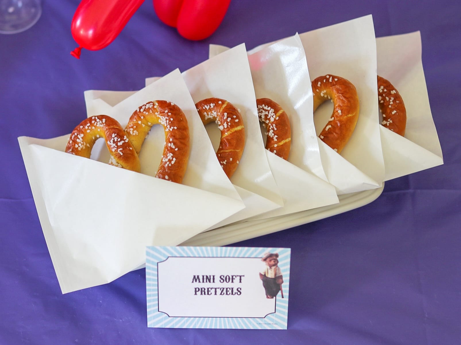Food Ideas for a fair themed party or an IF movie party or carnival themed party: mini soft pretzels