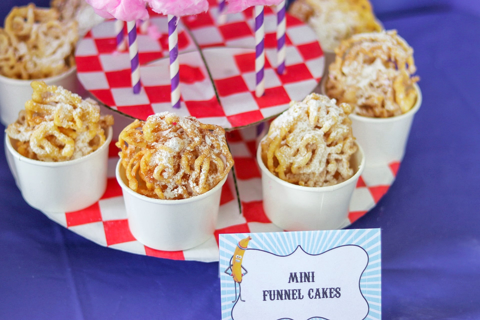 Food Ideas for a fair themed party or an IF movie party or carnival themed party: mini funnel cakes