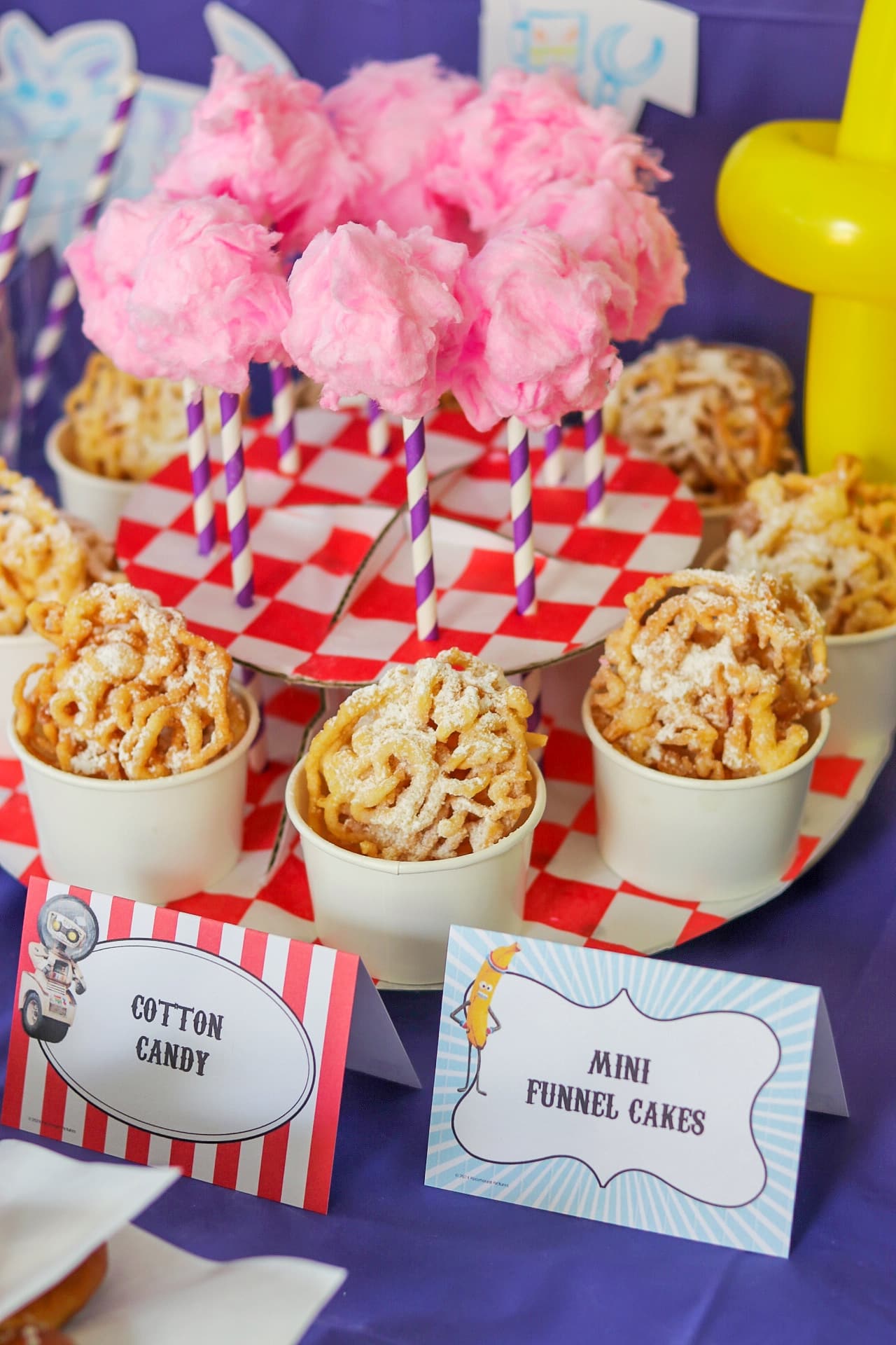 Food Ideas for a carnival or fair themed party or an IF movie party or carnival themed party: cotton candy pops
