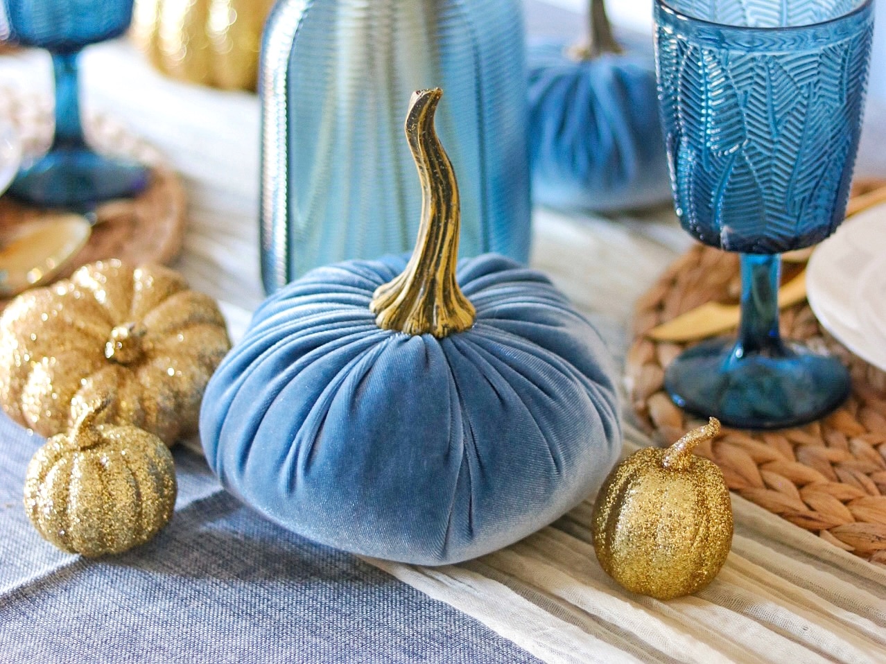 blue and gold fall decor