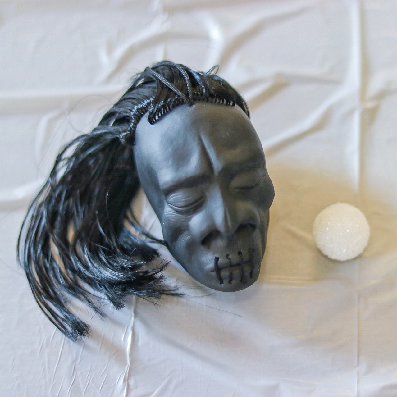 DIY Beetlejuice shrunken head costume