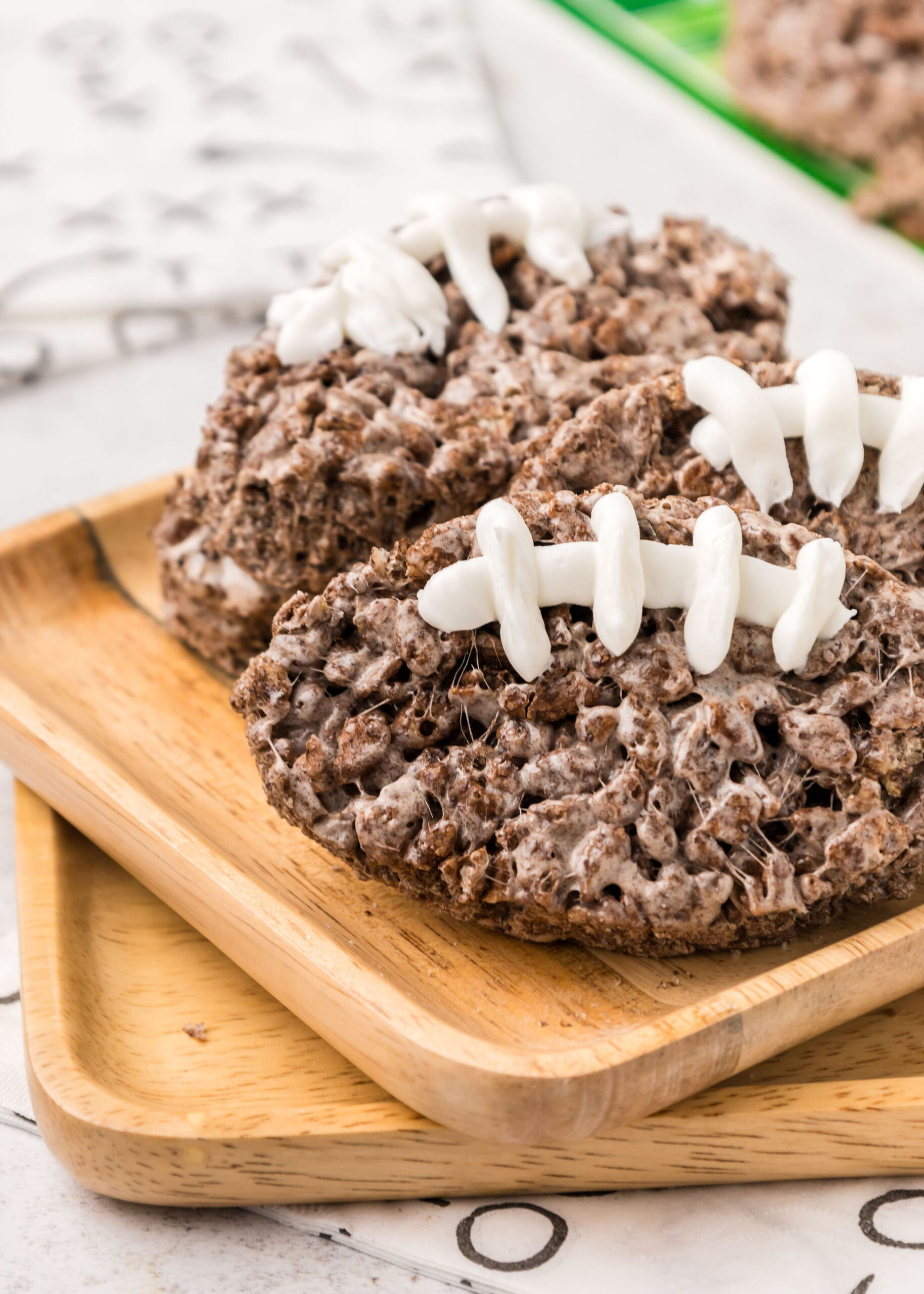Cocoa Krispie treats (football Rice Krispies treats)