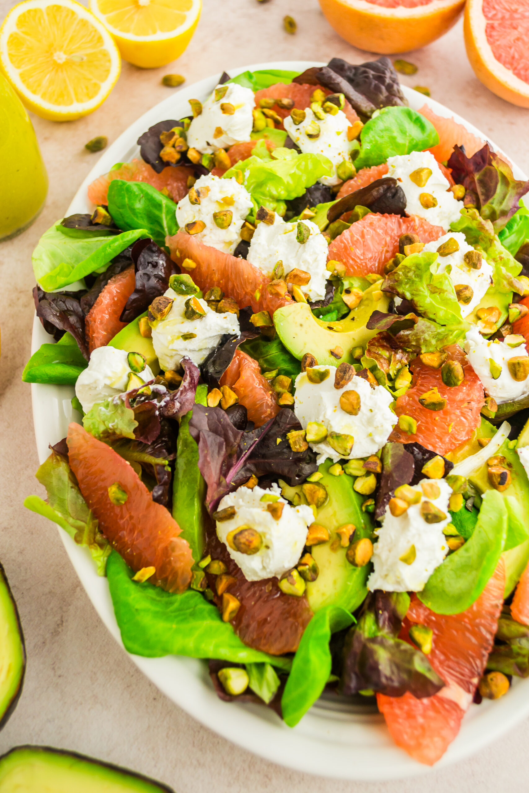 Grapefruit, Pistachios, and Goat Cheese Salad (salad with goat cheese and pistachios)