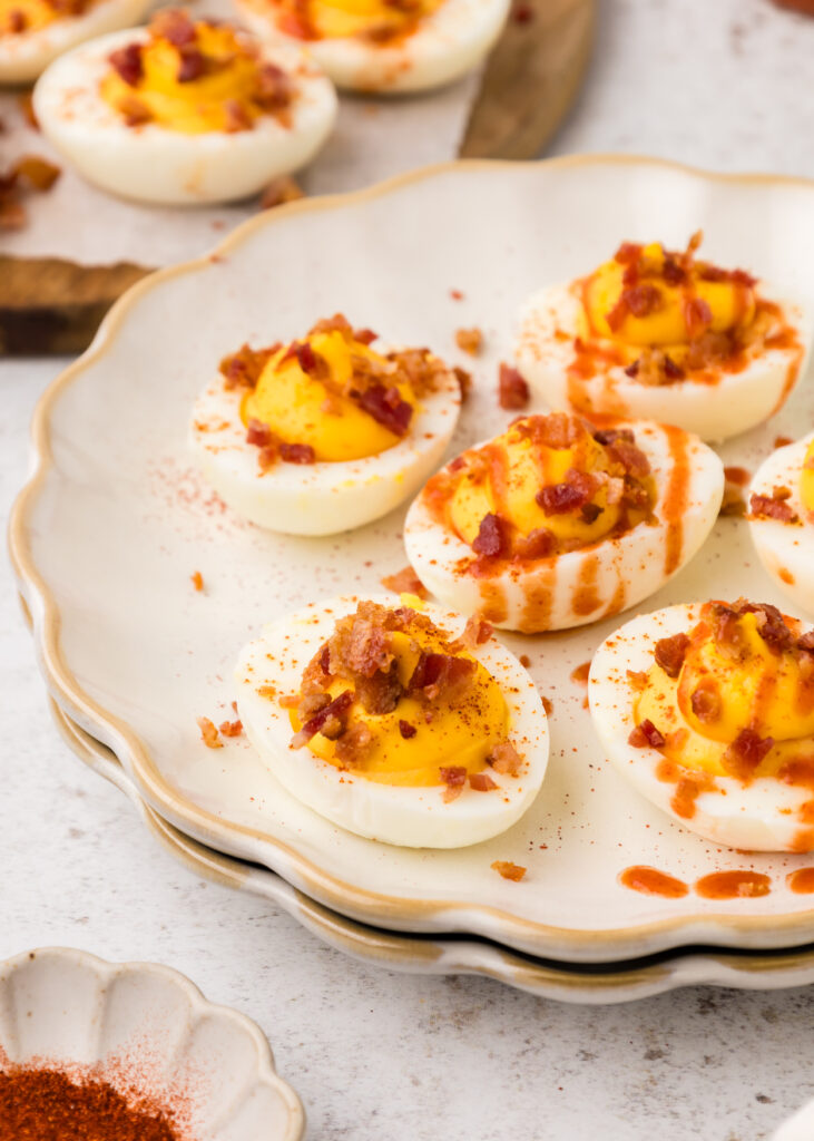 Sriracha Bacon Deviled Eggs (deviled eggs with sriracha sauce and bacon)
