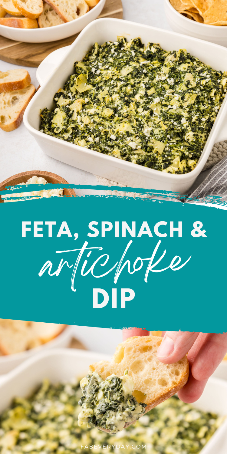 Baked Feta, Spinach, and Artichoke Dip