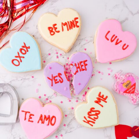 Stuffed Conversation Heart Cookies (sprinkle filled cookies for Valentine's Day)