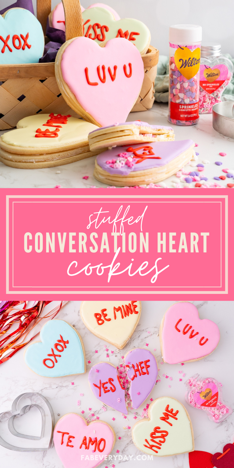 Stuffed Conversation Heart Cookies (sprinkle filled cookies for Valentine's Day)