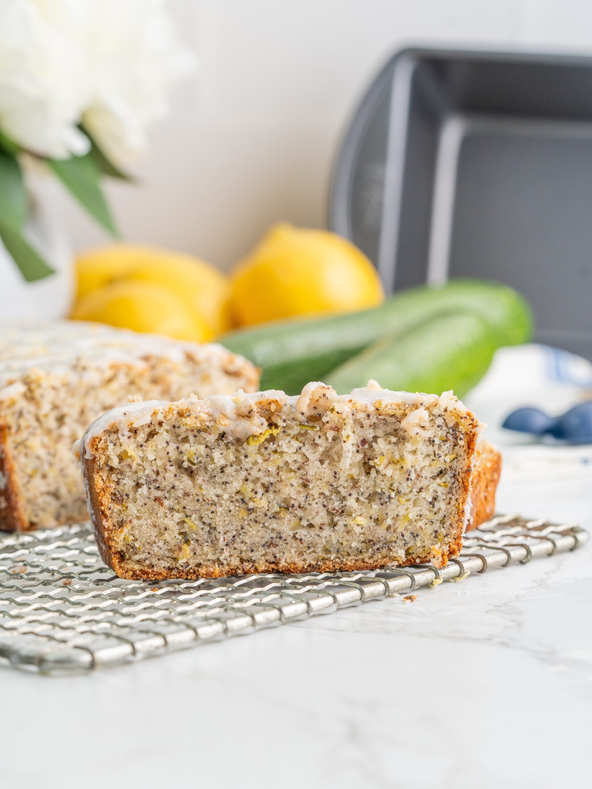 vegan glazed lemon poppy seed zucchini bread