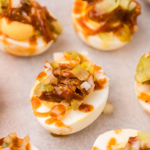 BBQ Deviled Eggs recipe (pulled pork deviled eggs)