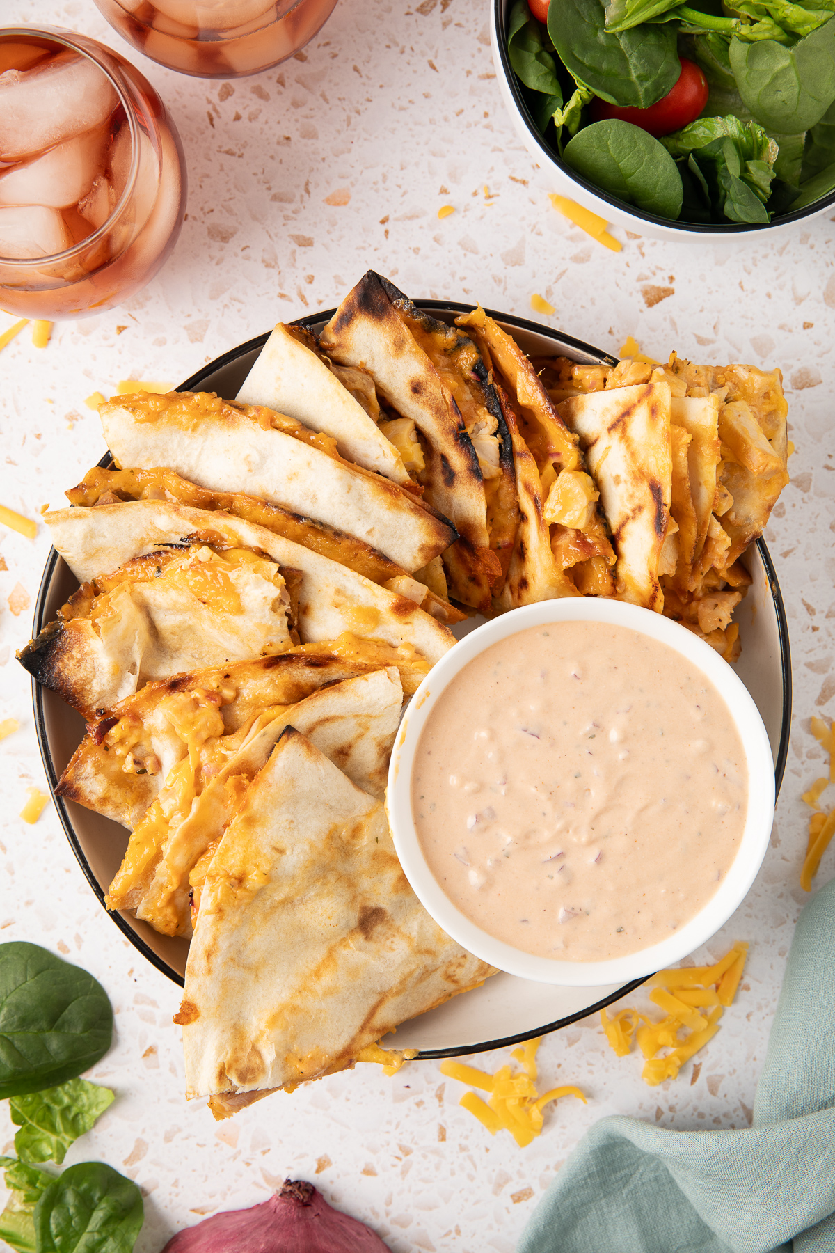 grilled chicken quesadillas with BBQ ranch