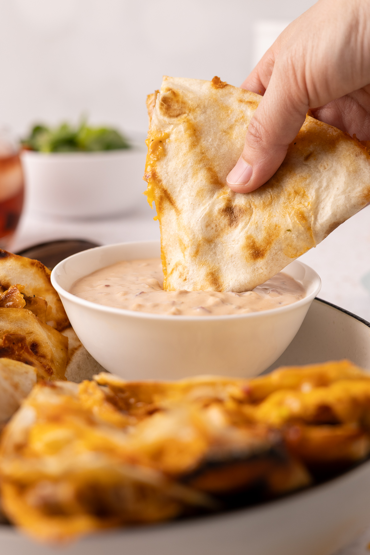 grilled chicken quesadillas with BBQ ranch sauce