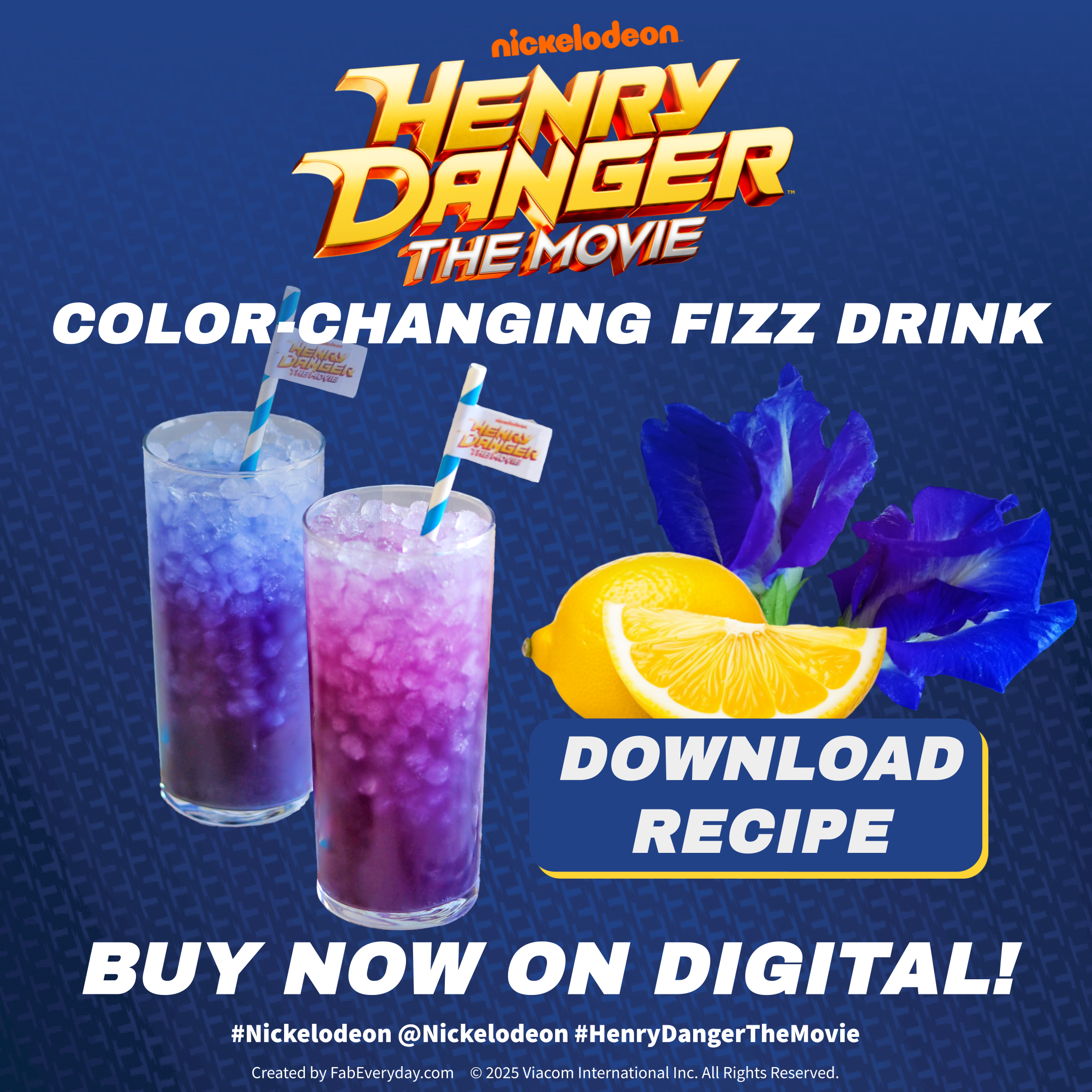 Color-Changing Fizz (butterfly pea flower powder color changing drink recipe) inspired by Henry Danger: The Movie