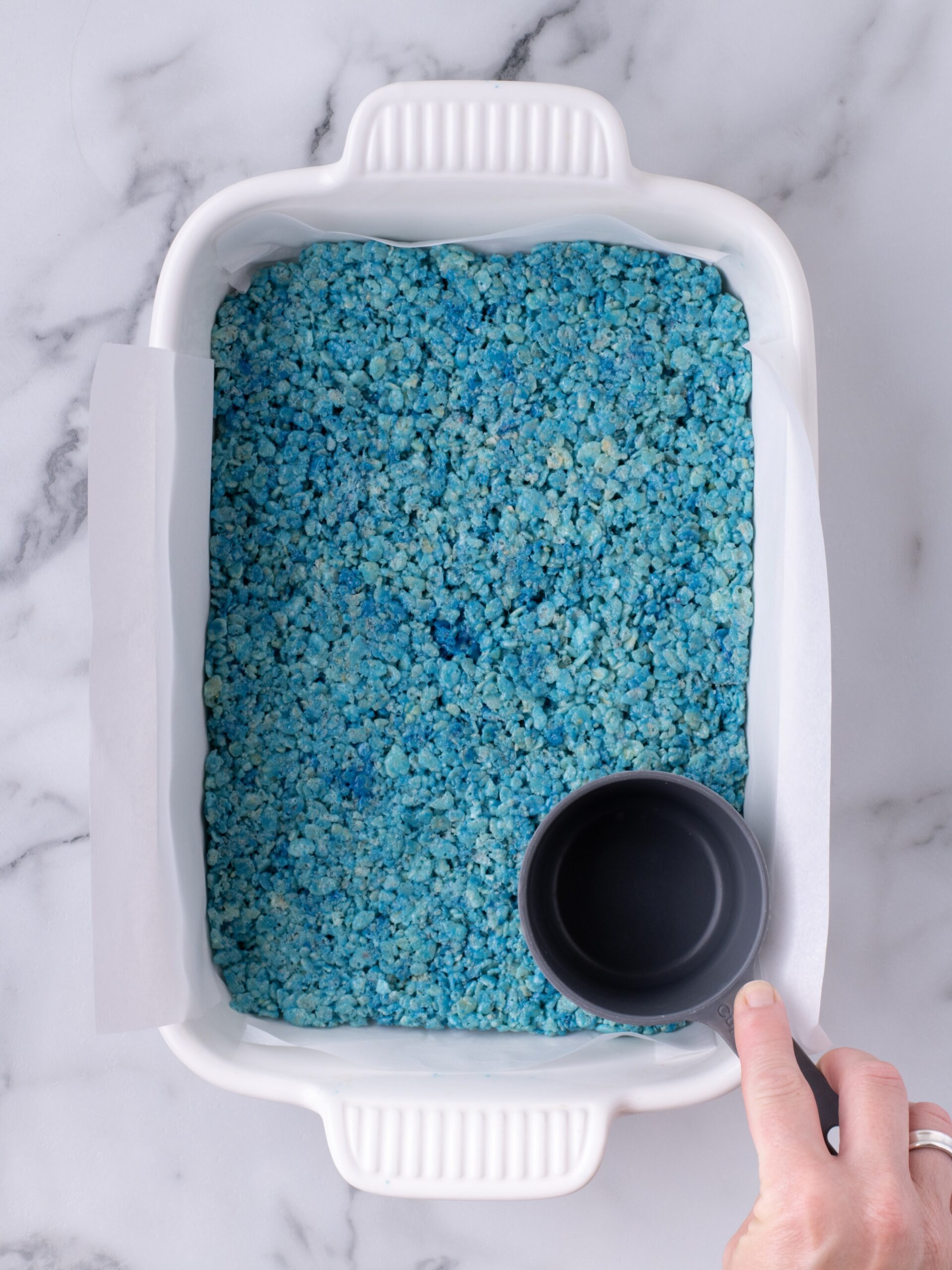 red white and blue Krispie treats