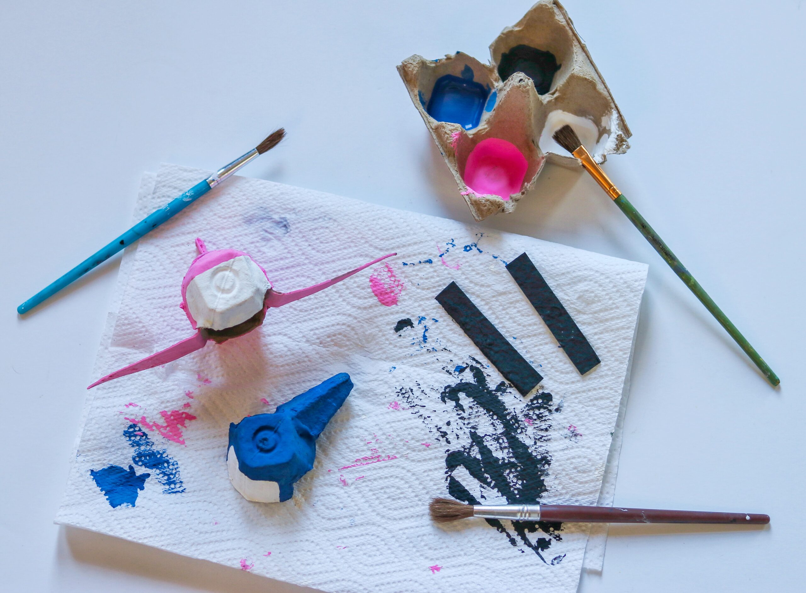 plane and helicopter egg carton craft